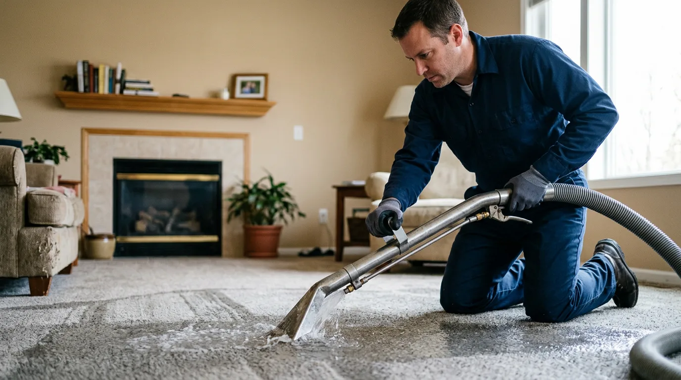 Water damage restoration technician working near Deerfield, MO